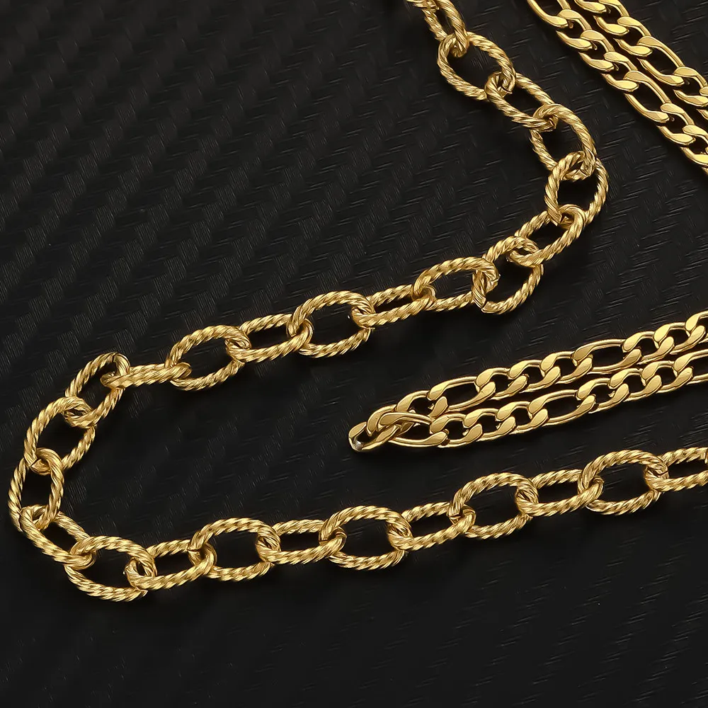 Chaînes MinaMaMaSainless Seel Collier à maillons Figaro en spirale multicouche pour femmes Collier ras du cou Bijoux Hip Hop_voghion.com