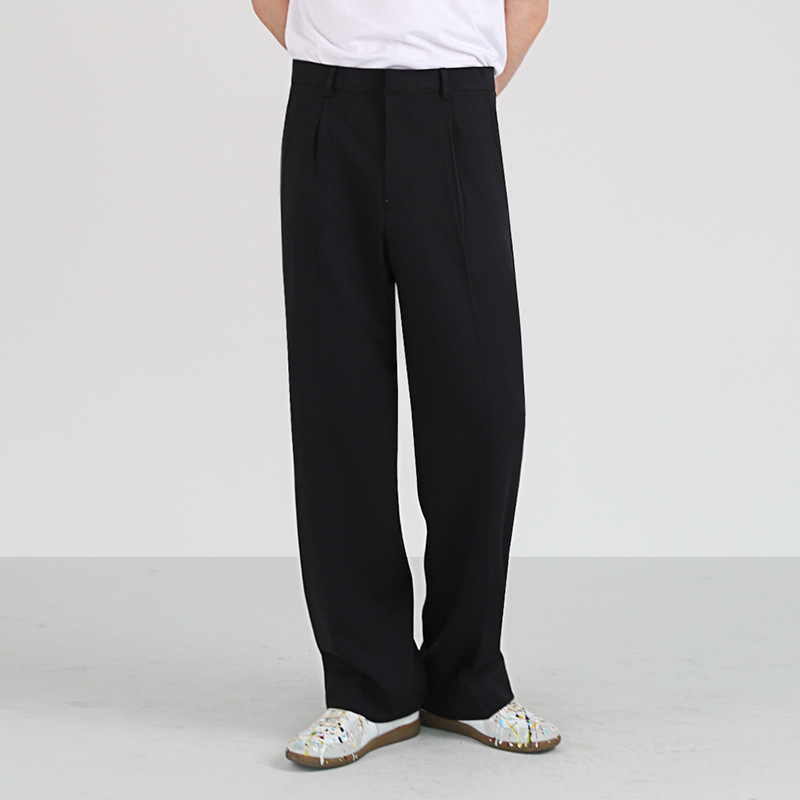 Korean version of trendy men's trousers, summer new loose casual pants, straight leg drape, ice silk wide leg pants_voghion.com