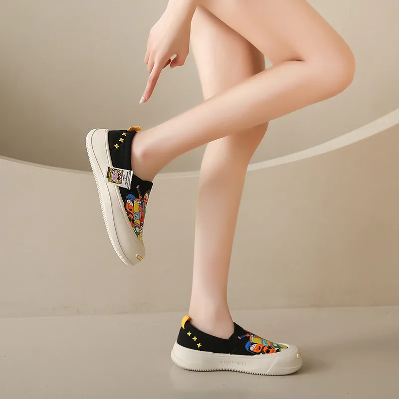 Thick Soled Shallow Mouthed Cartoon Printed Skateboard Shoes With Breathable And Comfortable Mesh Fabric For Casual Wear_voghion.com