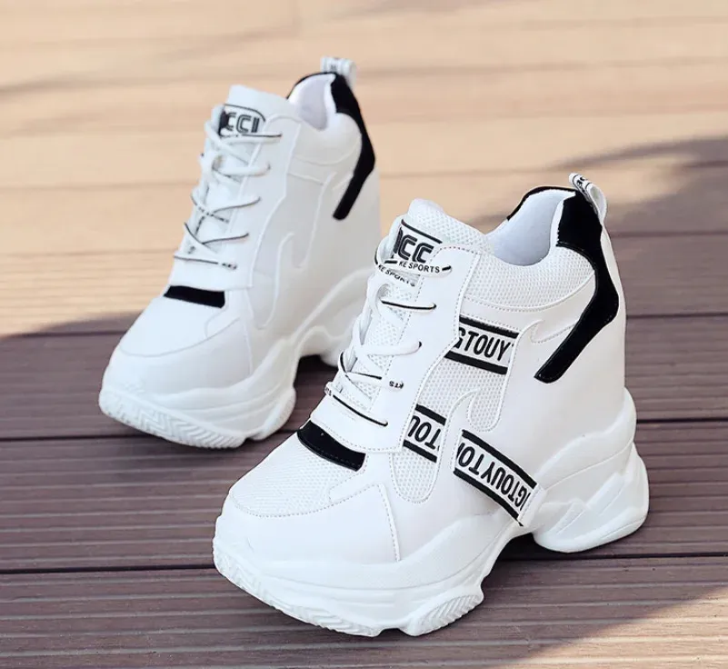 Heiße Verkäufe Trendy Schuhe High Top Sneakers Frauen Plattform Stiefeletten Korb Femme Chaussures Femmes Höhe Erhöhen_voghion.com