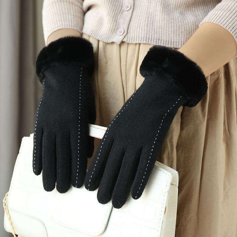 Neue Kaschmirwollhandschuhe für Damen im Winter, süßes Radfahren, warm und plüschig, dicker Touchscreen für kaltes Skifahren_voghion.com