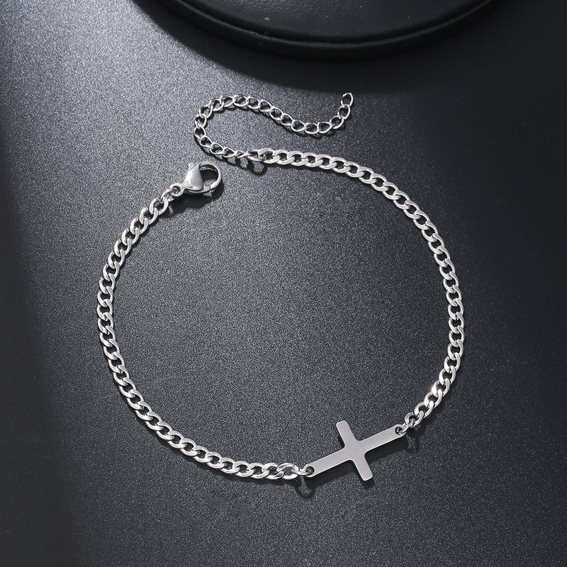 Pulseira de aço inoxidável geométrica triangular NK com pingente de cruz hip hop para homens e mulheres_voghion.com