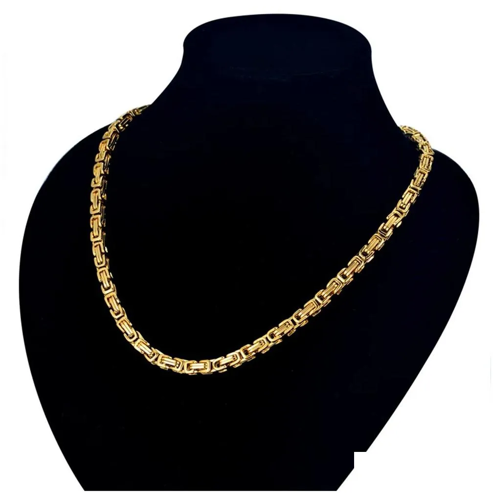 Men's Byzantine Chain Necklace In 14k Gold - Classic Gold Style_voghion.com