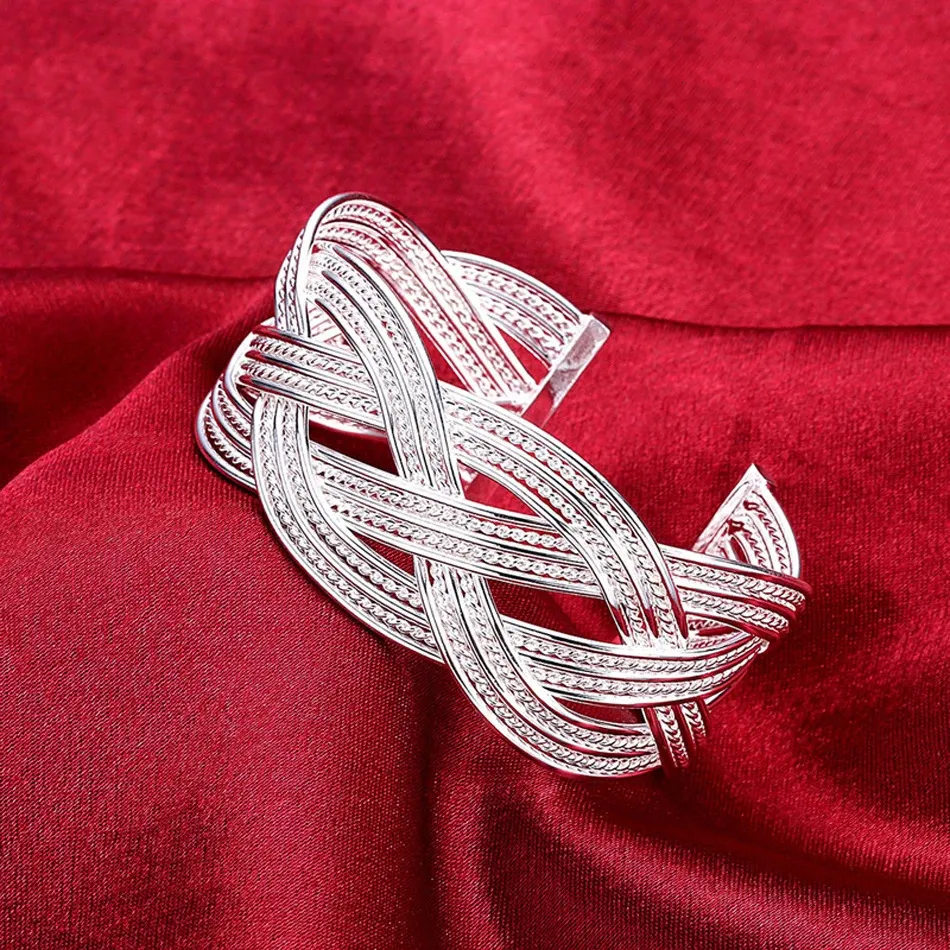 Sterling Sier armbånd til kvinder elegant flettet trådarmbånd mode bryllupsfest julegave pige studerende smykker 240507_voghion.com