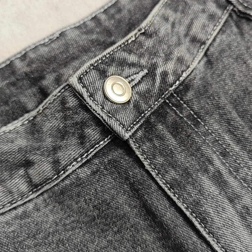 PEERAGE Y2k Retro Rhie Washed Wide Leg Baggy Long Jorts Vyriški Gatvės stiliaus Oversized Frayed Black Grey Loose Denim Jeans_voghion.com