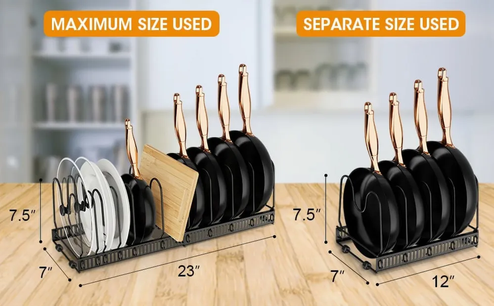 Expandable Pot Lid Organizer, Pots And Pans Lid Rack, Adjustable Pot Lid Holders For Cabinet, Clearance_voghion.com