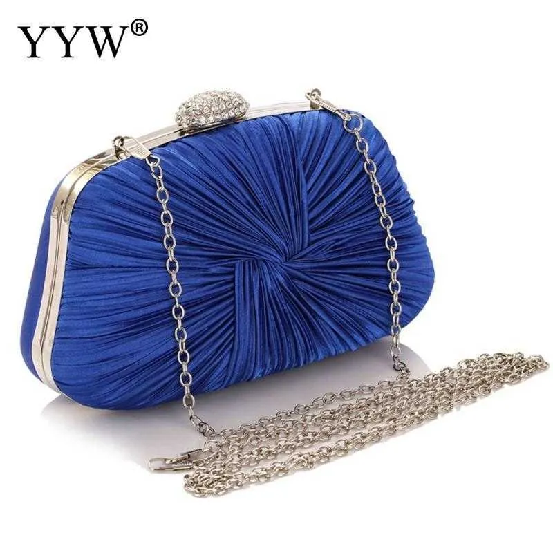 Royal Blue Folded and Pillow shaped Bag Elegant Designer Clutch with Chain Rhie Buckle Wedding Party Wallet 2024 Y241019_voghion.com