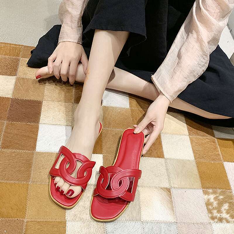 SHLIANG Damtofflor Sommarmärke Slides Öppen Tå Platta Casual Skor Fritids Sandaler Kvinnliga Strand Flip Flops Tofflor Stor Storlek 35-41 Y0277_voghion.com
