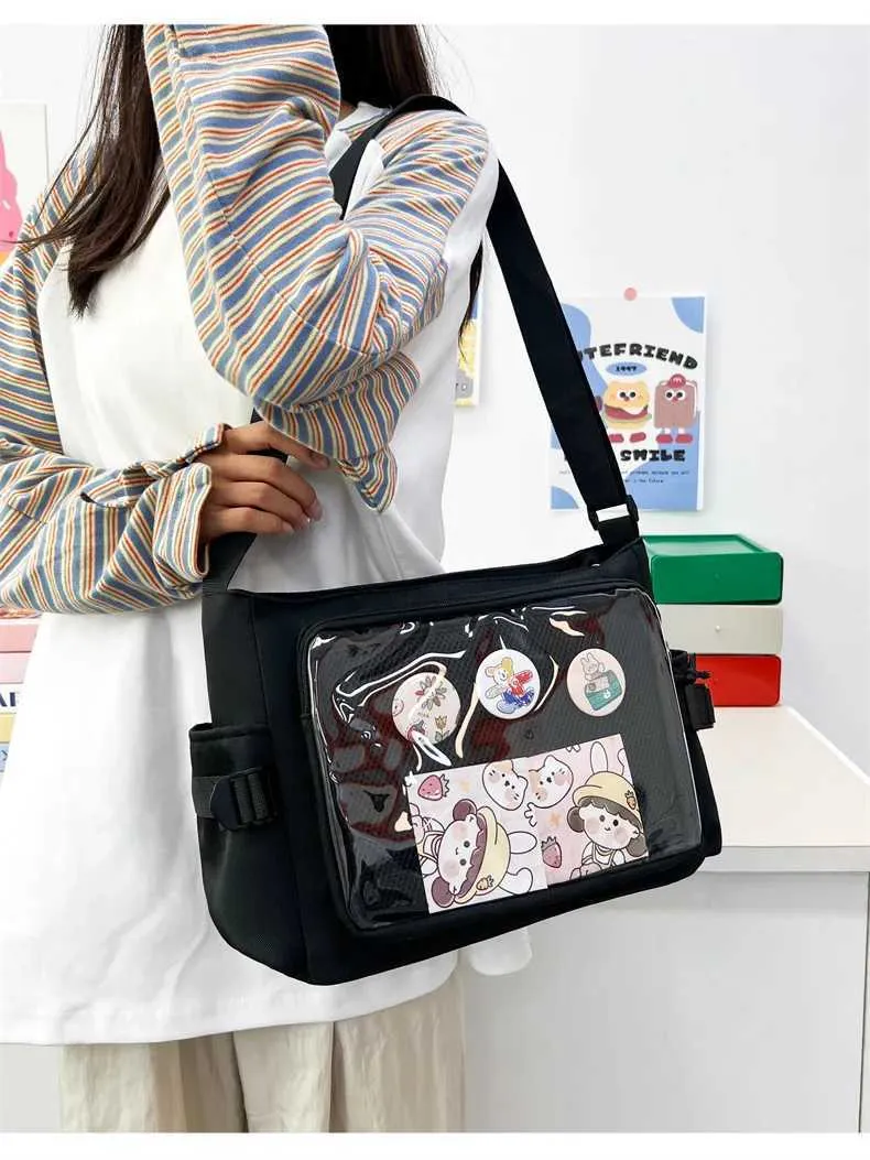 Stile preppy Candy Color Carino Spalla Anime Expo Trasparente Badge Display Messenger Bag Donne Bambola Itabag Crossbody_voghion.com