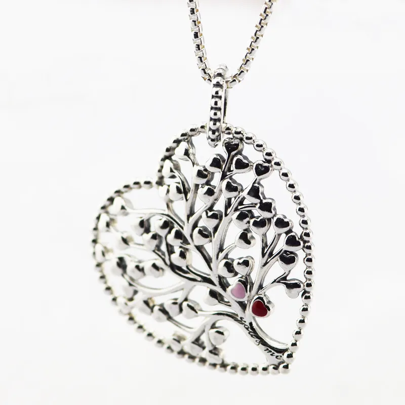 Collana con ciondolo a forma di cuore in smalto misto con albero dell'amore, per donna, in argento sterling, con catena di gioielli statement_voghion.com