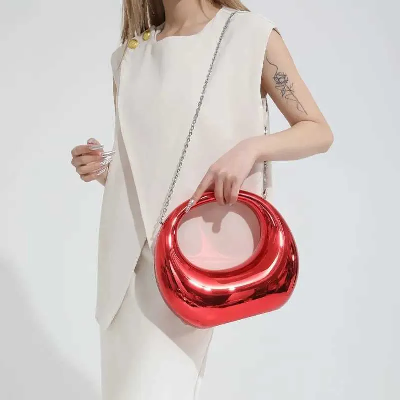 Žene zlatne akrilne polumjesečaste torbe s polumjesecom, okrugle ručke, PVC torbe za zglob, personalizirane torbe_voghion.com