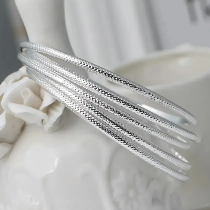 Beautiful Sterling Silver Bangle Bracelet For Women Pair Set_voghion.com