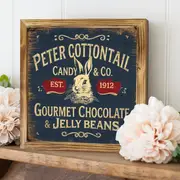 Vintage 'Peter Cottontail Candy Co.' Wooden Sign - 8x8" Farmhouse Wall Art. Perfect For Kitchen, Office Or As A Housewarming Gift._voghion.com