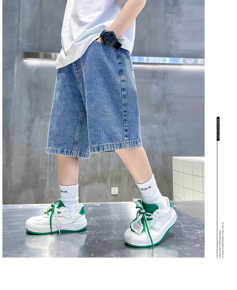 Pantaloni scurți din denim pentru băieți la modă, vara 2024, ediție coreeană nouă, la modă, mărime medie, pantaloni lungi pentru copii_voghion.com