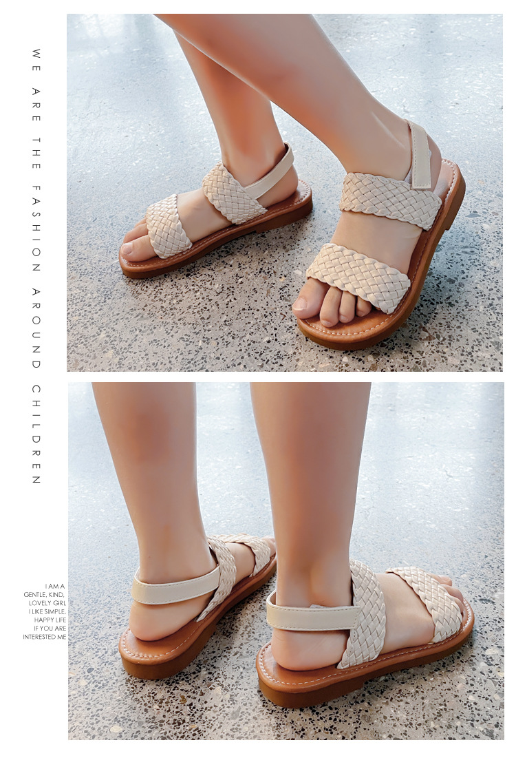 Mädchen gewebte Sandalen 2024 Frühjahr/Sommer Kinder offene Zehen römischen Stil Strandschuhe Baby Prinzessin Schuhe_voghion.com