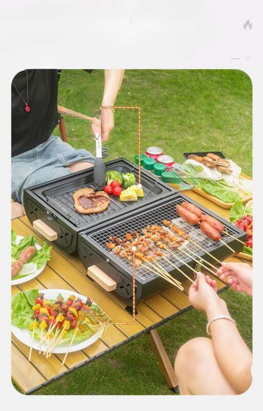 【 Sammlung von 3432 Personen 】 Grill verdickt doppelseitig Dual-Purpose Kochen im Freien Camping tragbare Barbecue Herd_voghion.com