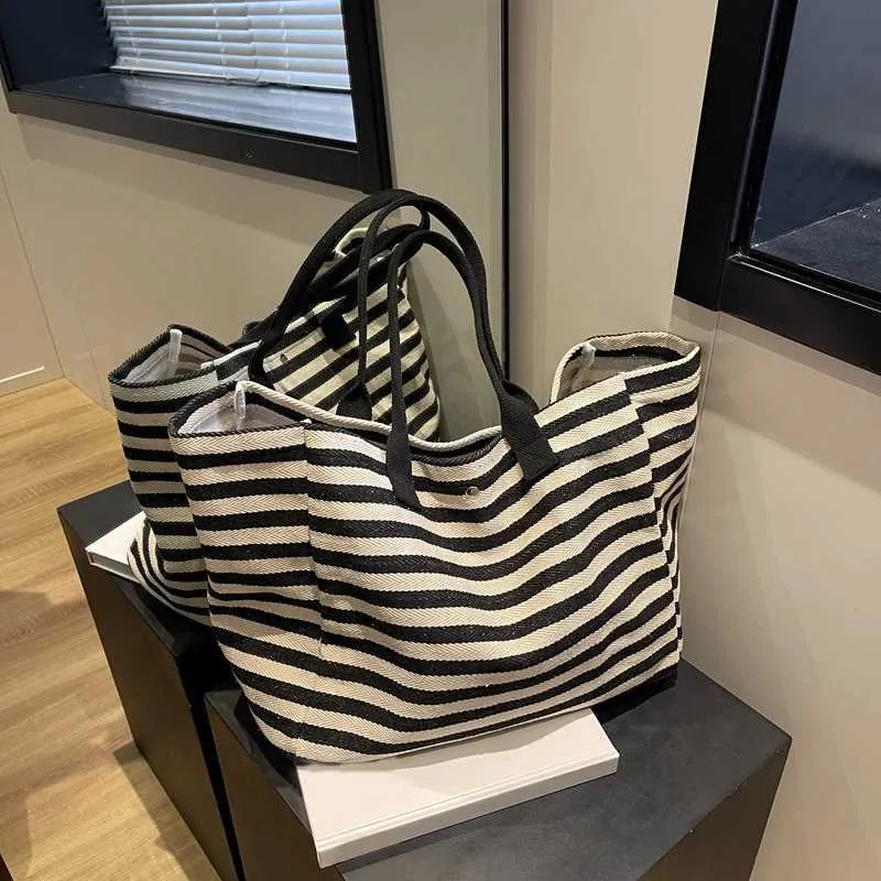 Sacs à main en toile à rayures simples et tendance pour filles, sacs à provisions de haute qualité Y241109_voghion.com