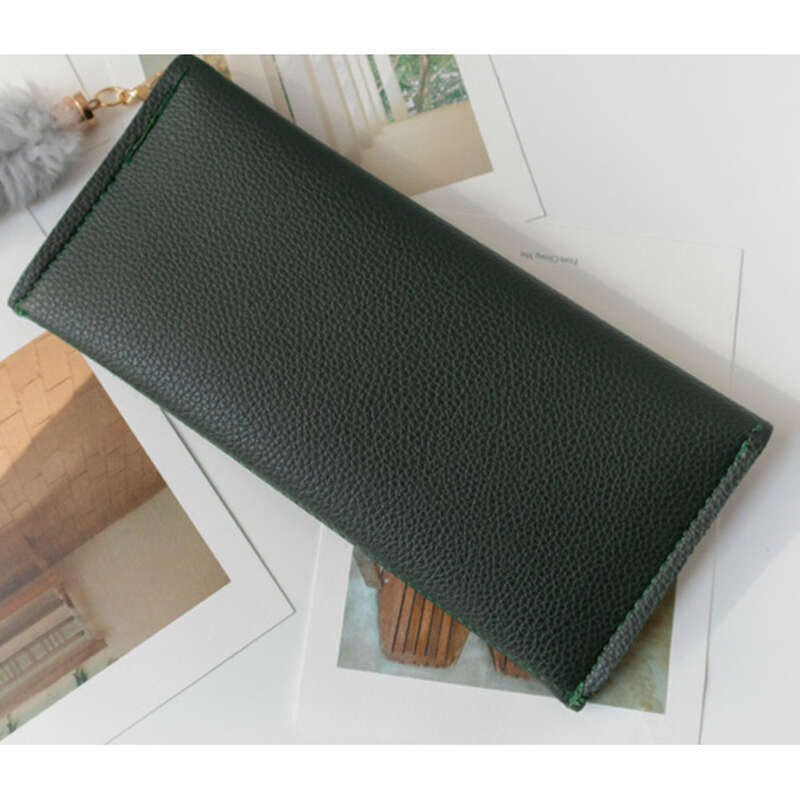 Nuovo portafoglio coreano da donna con manico a bottone semplice in pelle di mucca con grana litchi ultrasottile_voghion.com