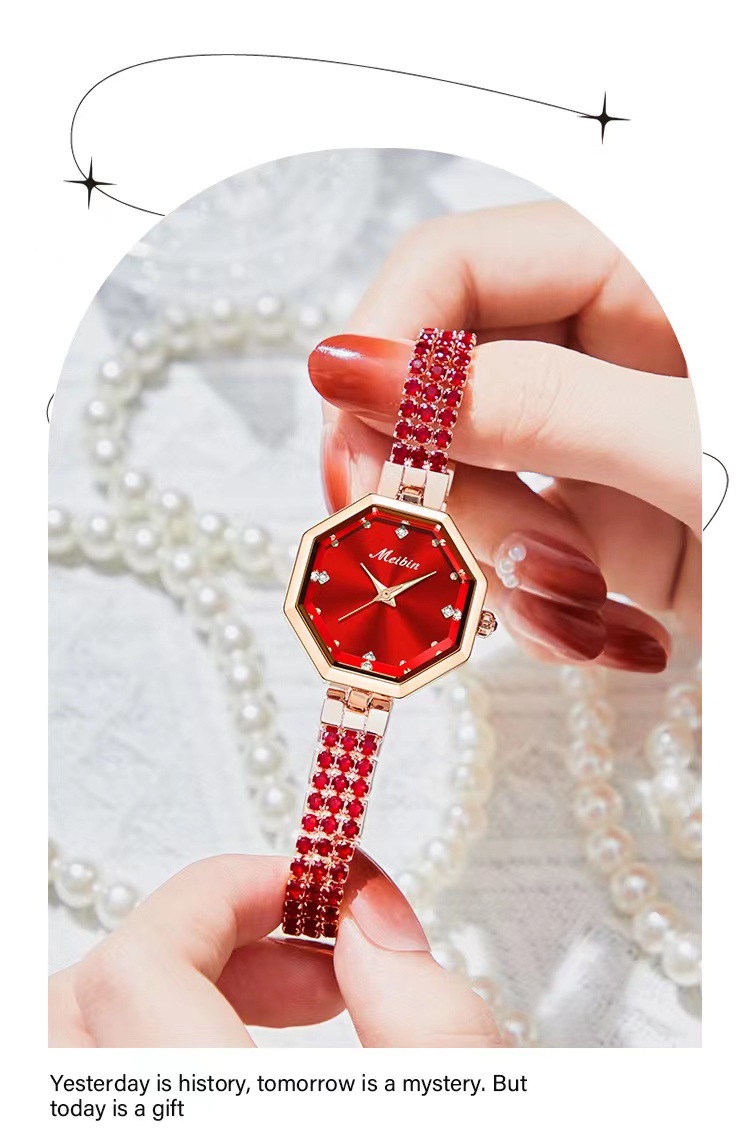 Meibin Instagram New Bracelet Octagonal Women's Jewelry Buckle Light Luxury Rose Gold Quartz Watch_voghion.com