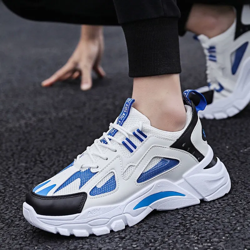 Men's Breathable Running Shoes White Blue And Black Sport Shoes_voghion.com