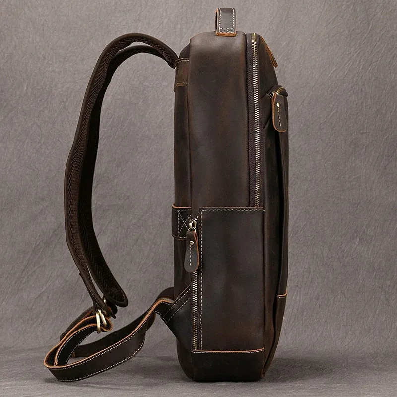 Vintage Mens Crazy Horse Leather genuine leather Retro Rucksack Large Classic Travel Backpack Big laptop computer bag_voghion.com