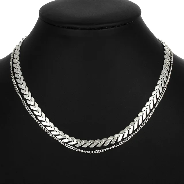 Choker multistrato gotico Nece Donna Catena piatta Chocker sul collo Gioielli Due strati Neces Collares Fishbone Airplane_voghion.com