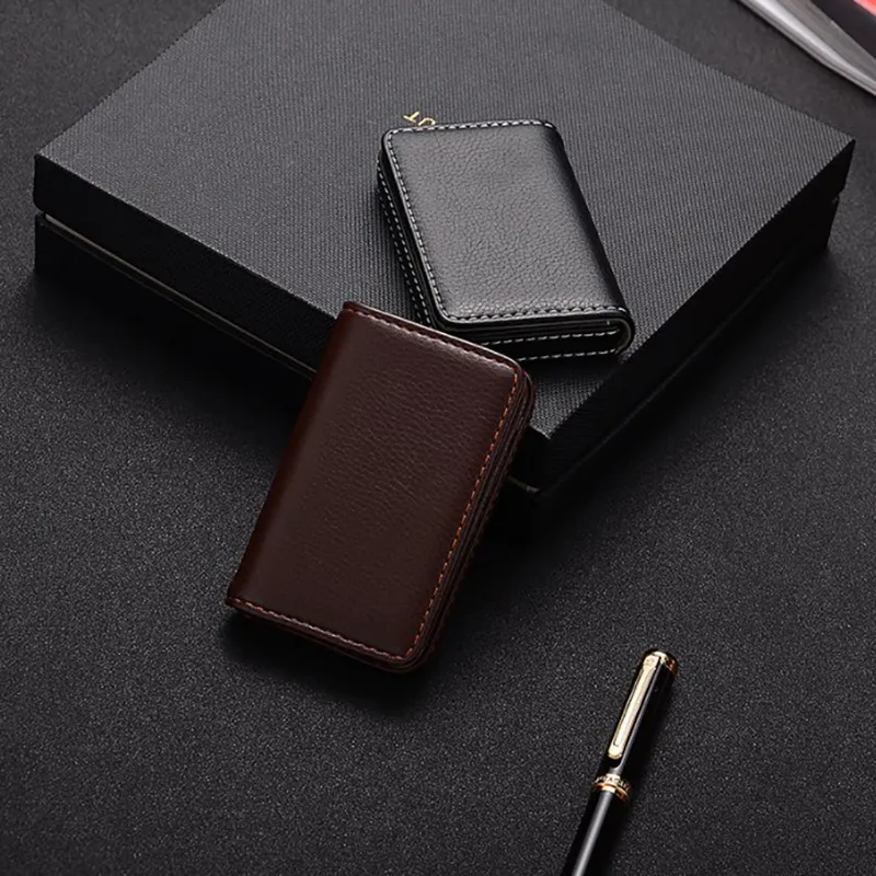 New Arrival High-Grade PU Leather+stainless Steel Men Credit Holder Women Metal Bank Case Card Box_voghion.com