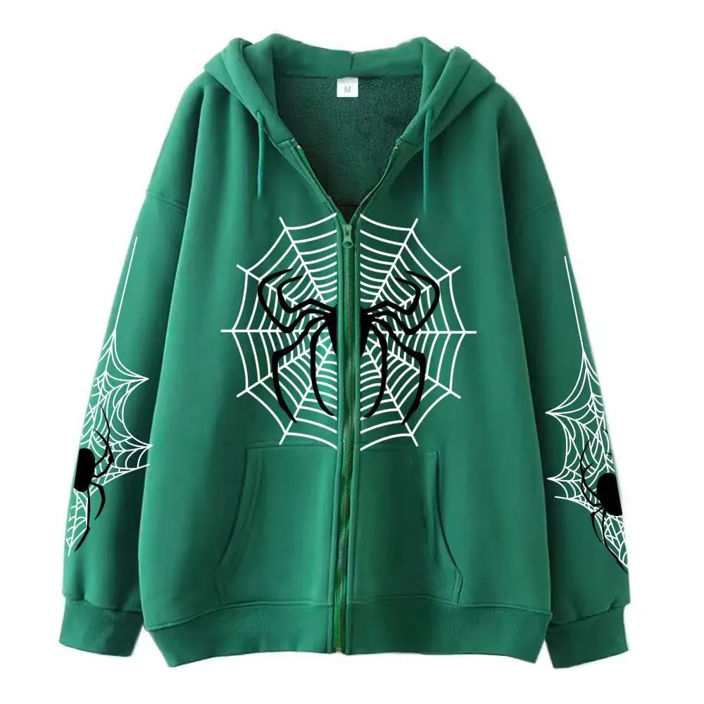 Felpa con cappuccio a maniche lunghe, casual, girocollo, da uomo e da donna, con stampa a forma di ragno, firmata_voghion.com
