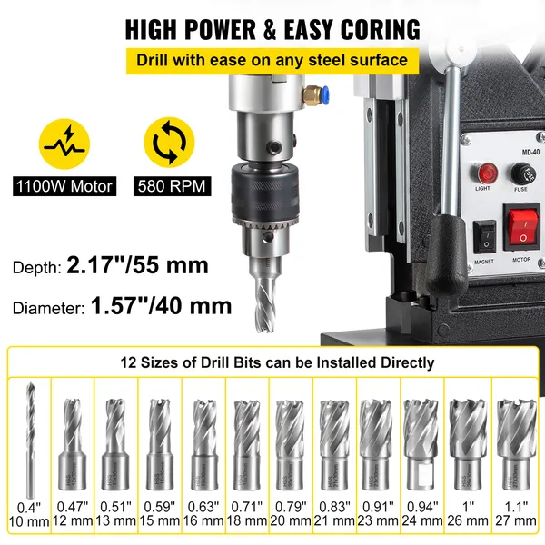 Magnetic Drill Press With 12 Bits For Portable Metal Drilling_voghion.com