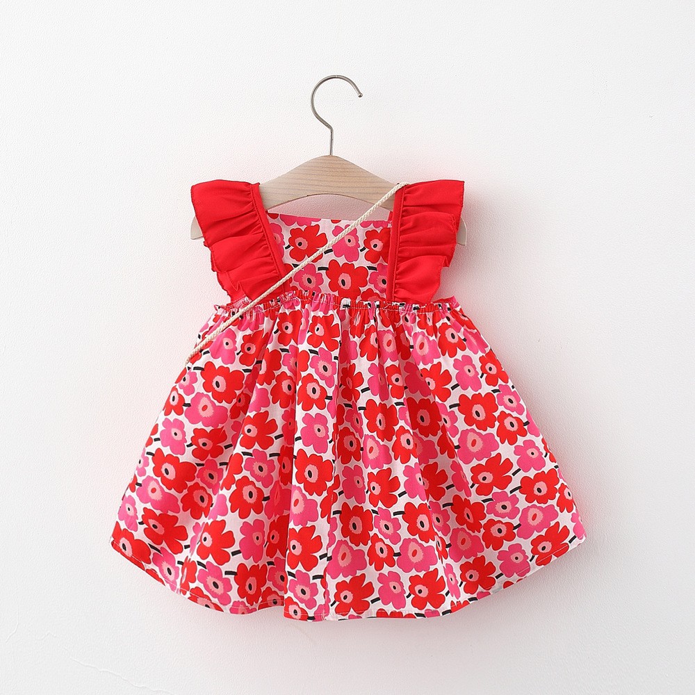 6 Monate - 3 Jahre Kleinkind Neugeborenes Baby Mädchen Party Alltagskleid Fliegenärmel A-Linie Sommer Schöne Kleider Senden Schleife Tasche_voghion.com