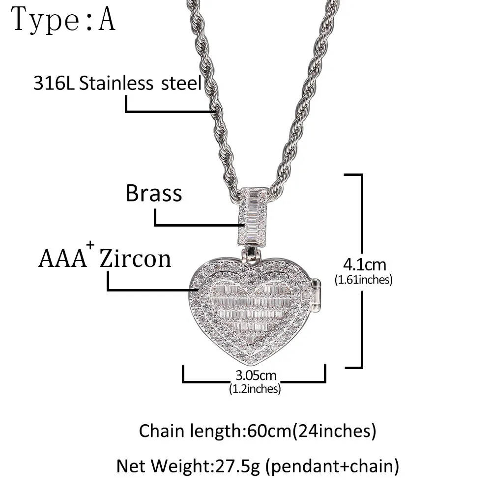 Benutzerdefinierte Foto Liebe Herz Anhänger Halskette Bling Zirkonia Hip Hop vergoldet personalisierte DIY Bild Wolf Tide_voghion.com