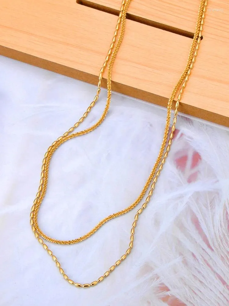 Correntes FlyMango 316L Aço Inoxidável Dupla Camada Corrente Gargantilhas Colar Para Mulheres Banhado A Ouro Hipérbole Colar Moda_voghion.com