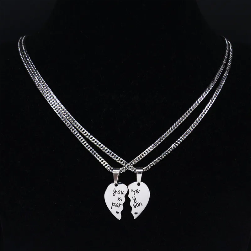 Colliers pendentifs 2pls You Are My Person Collier couple en acier inoxydable femmes hommes couleur argent bijoux Cadenas_voghion.com