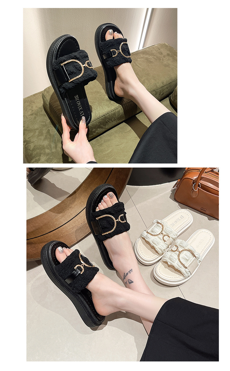Summer outdoor wear shit feeling sandals for women 2024 new style gold buckle trendy brand flip flops thick soled beach sandals half slippers_voghion.com