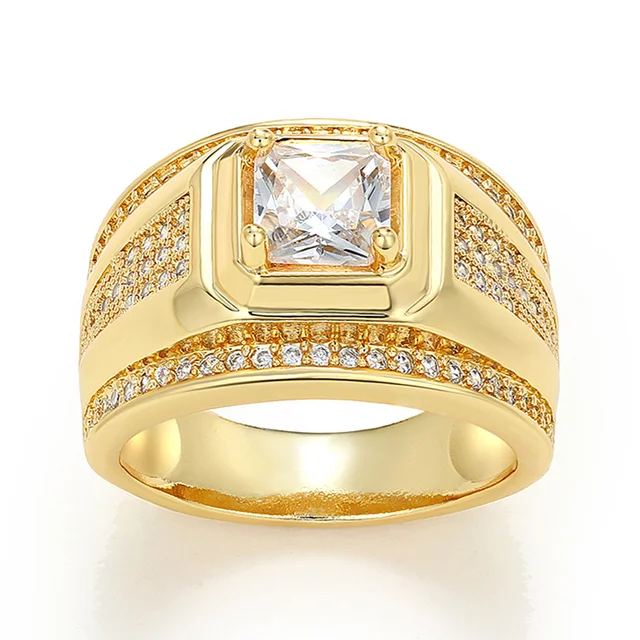 Heiße Verkäufe Huitan Princess Zirkonia Gold Farbe Trauringe für Männer Modernes Modedesign Heißer Trend Männerschmuck Größe 7-12_voghion.com