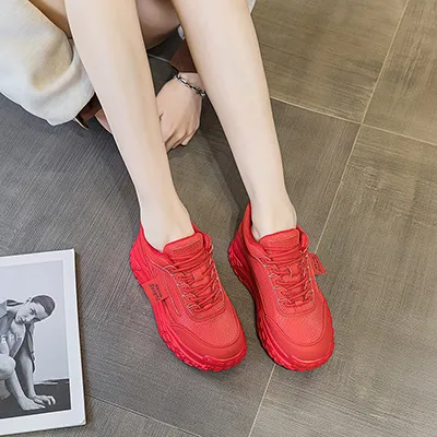 Zapatos deportivos de cuero genuino grueso con punta redonda y suela de bizcocho, transpirables, de malla y versátiles._voghion.com