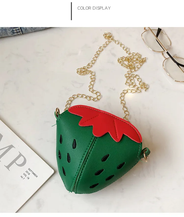 Kids Strawberry Shape Messenger Bags Cute Girls Princess Purse Children Chain Shoulder Outdoor Fruit Crossbody Bag M1169_voghion.com
