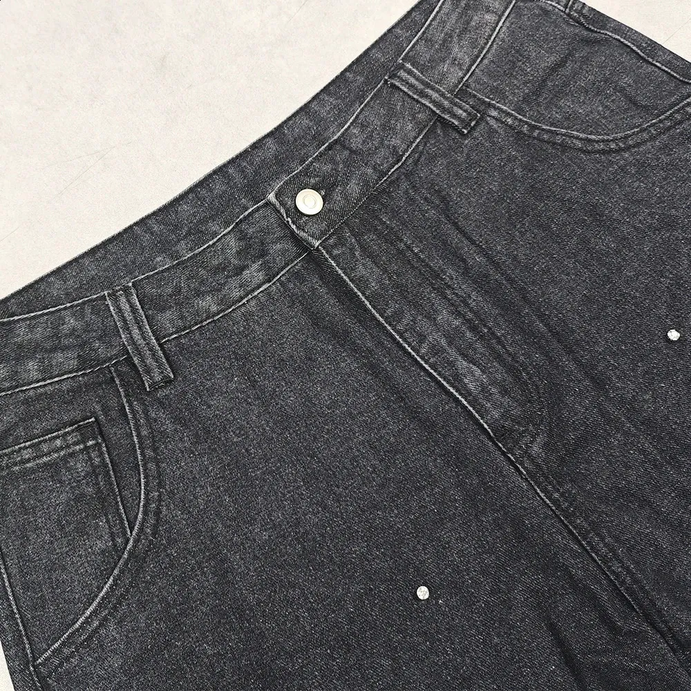 PEERAGE Y2k Retro Rhie Washed Wide Leg Baggy Long Jorts Vyriški Gatvės stiliaus Oversized Frayed Black Grey Loose Denim Jeans_voghion.com