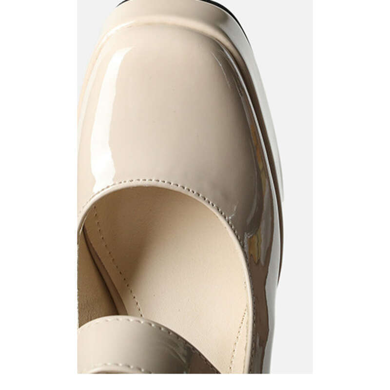 Square Toe Mary Jane Spring New Black Short Heeled_voghion.com