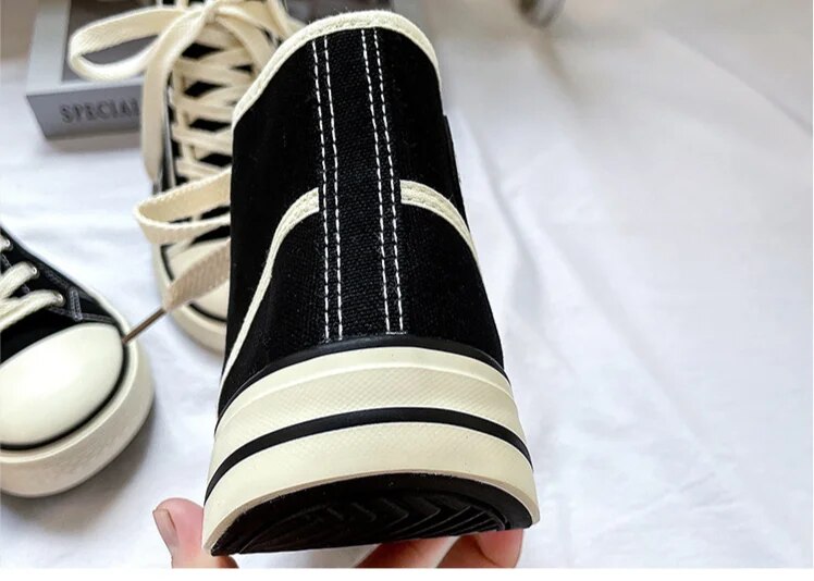 High top men's classic spring canvas student Korean vulcanized round toe casual board shoes, cloth shoes_voghion.com