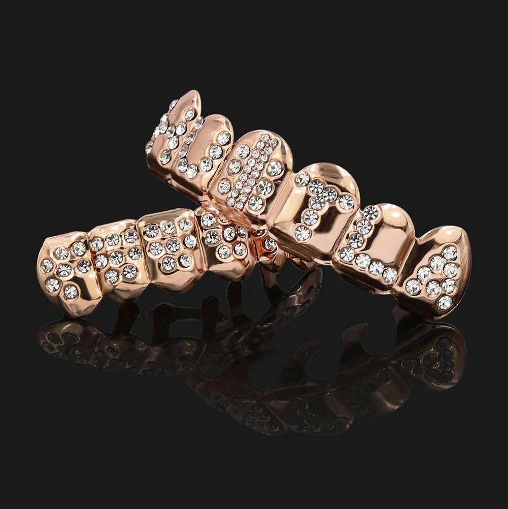 Echtes Gold Vampirzähne Fang Grillz Punk Hip Hop CZ Cubic Zirkon Poker Buchstaben Iced Out Dia Grills Zahnspangen Zahnkappe_voghion.com