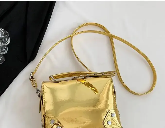 Borsa a tracolla da donna elegante borsa a spalla quadrata oro_voghion.com