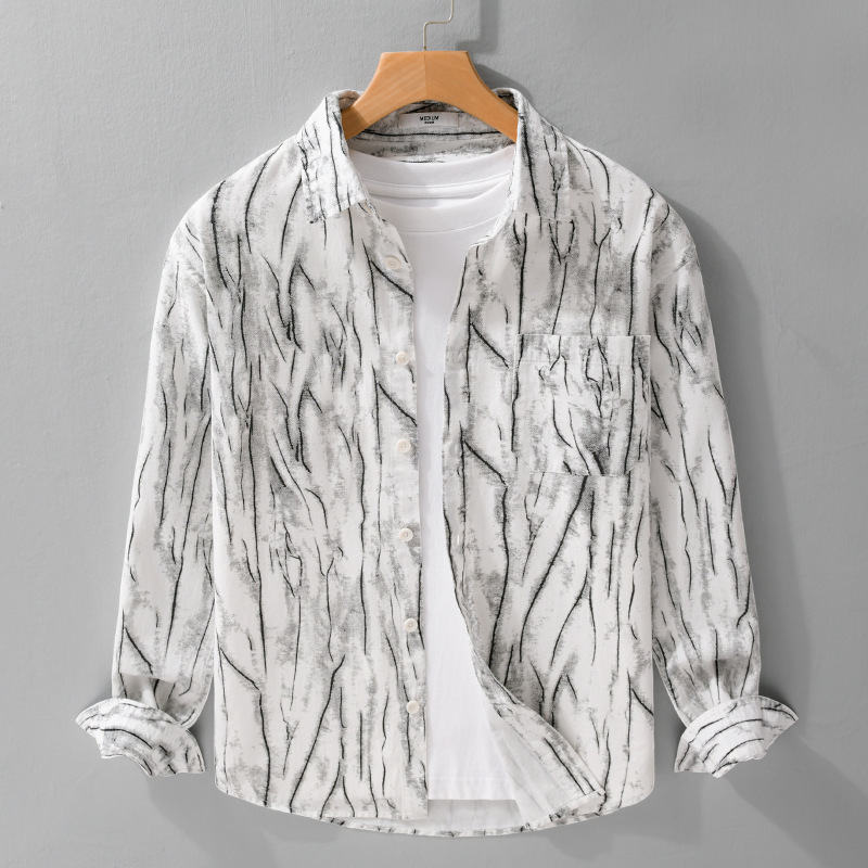 Men’s Casual Camo Print Long Sleeve Shirt – 100% Cotton Relaxed Fit Button-Up Shirt For Urban Style​