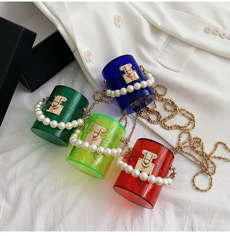 Mini Transparent Crossbody Bag With Pearl Handle Shoulder Purse_voghion.com