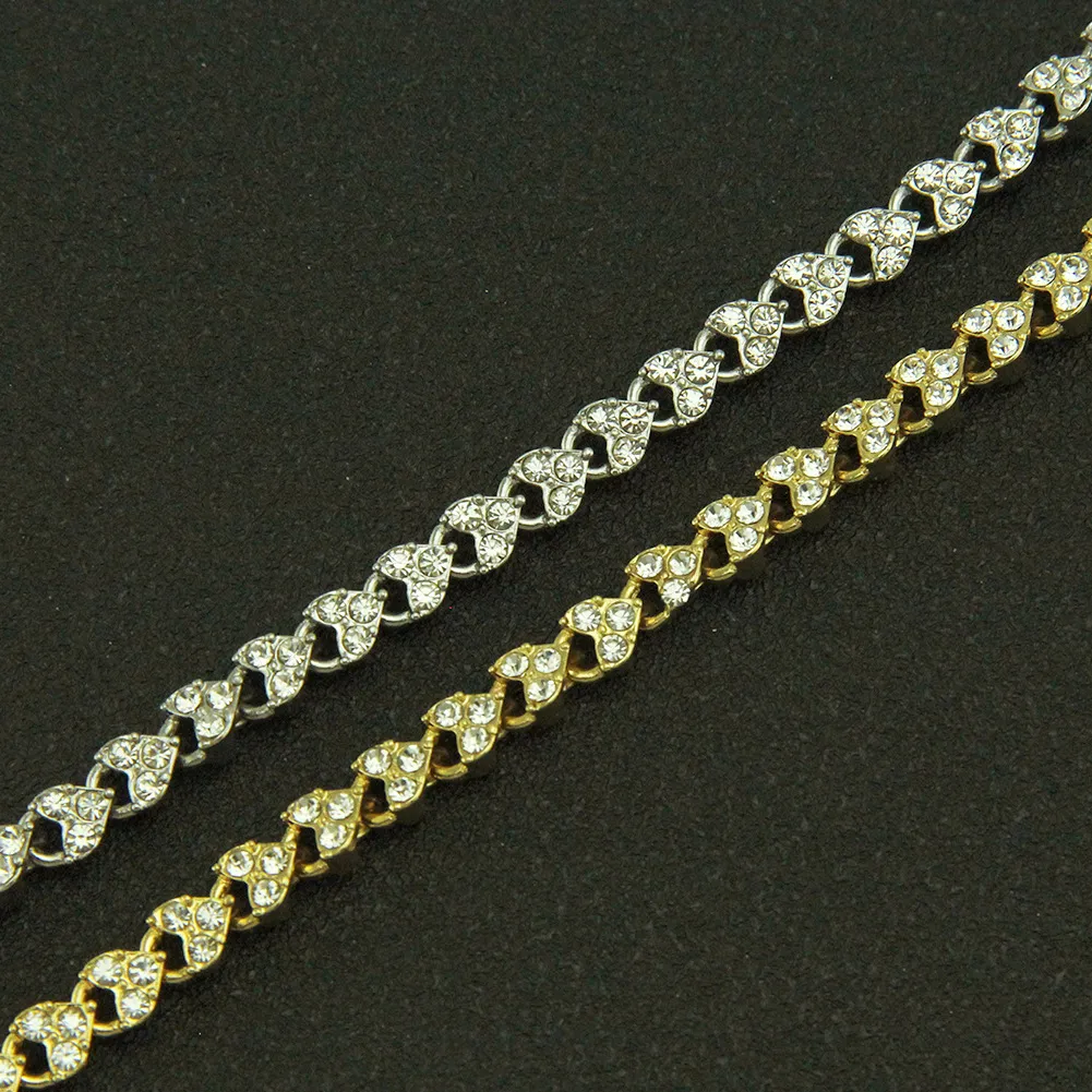Rhinestone Heart Charm Bracelet With Gold And Silver Chain Style_voghion.com