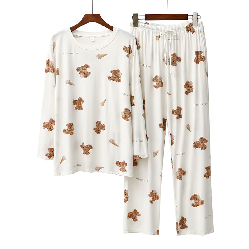 Abbigliamento da donna Primavera e autunno GP Modal Pigiama da donna Orso gelato Stampa Girocollo Pantaloni a maniche lunghe Set di vestiti per la casa carino_voghion.com