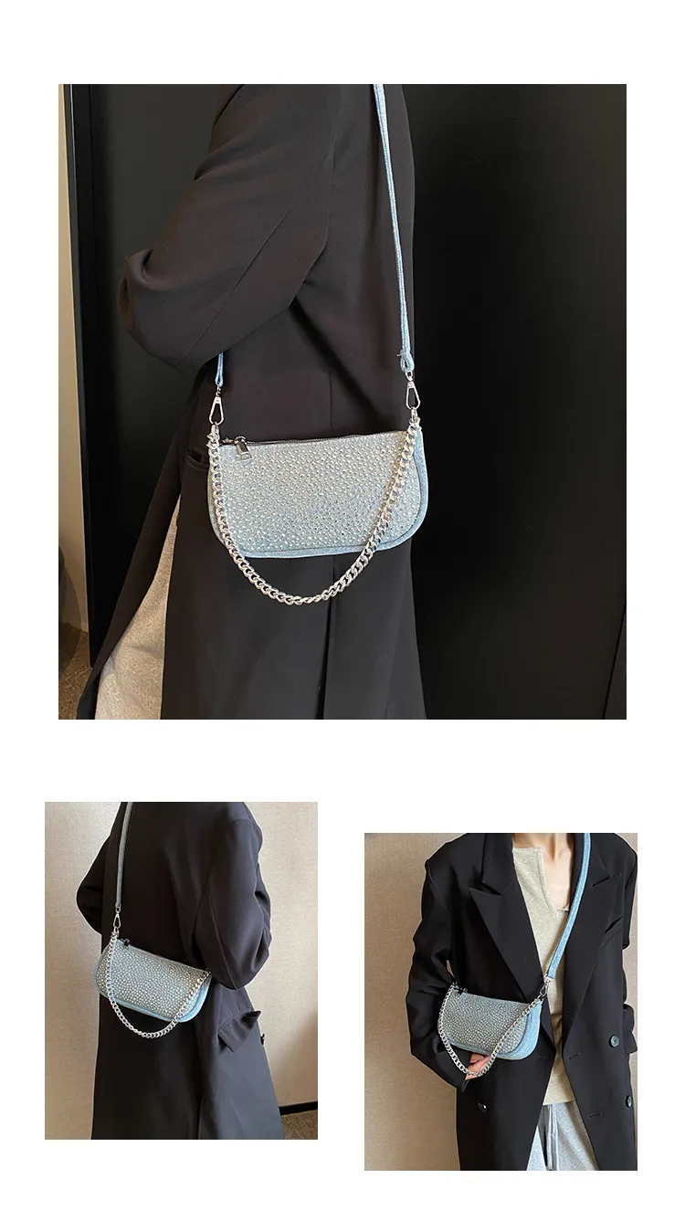 Koreanische Casual Denim Umhängetaschen Für Frauen Designer Handtaschen Und Geldbörsen 2024 Neue Pailletten Y2K Unterarm_voghion.com