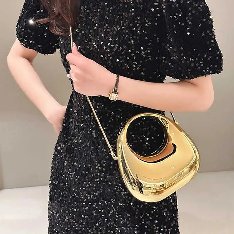 Borsa da sera dorata per donna Borsa da polso in PVC Borsa da cena Festa da sposa Manico rotondo Pochette 2024 Designer Handba241116_voghion.com