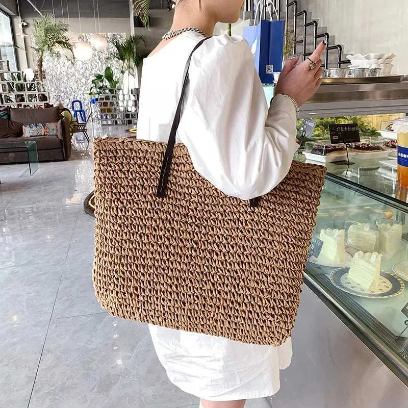 Fashion turf large capacity shoulder shopping bag womens vacation beach wallet Bohemian ragtan knitted handbag Y241011_voghion.com