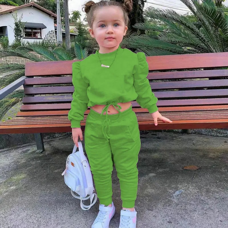 2 Stück Kinder Mädchen Einfarbig Kapuzenpullover & Hosen Set Langarm Aktiv Draussen 1-8 Jahre Herbst Weiß Hellgrün Rosa_voghion.com